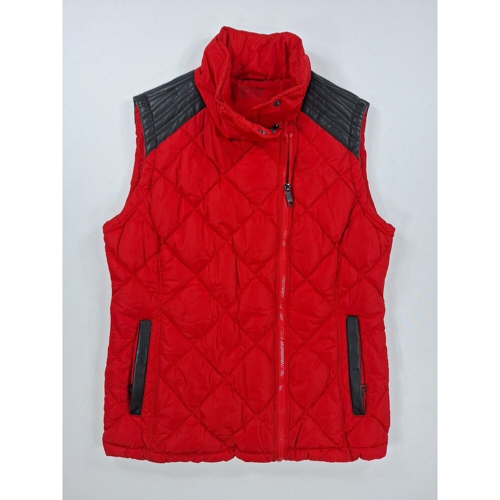 Marc New York Womens Medium Red Quilted Puffer Vest Asymmetrical Zip Full Zip